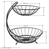 Stainless steel 2-tier black fruit basket, durable & sleek for dining table/countertop (9L)